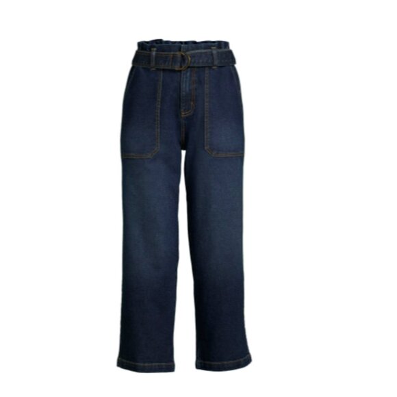 Time and Tru High Womens Ladies Blue High Rise Relaxed Fit Belted Jeans Sz L/14 - Picture 1 of 6